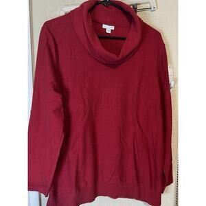 J Jill Red cowl neck Sweater pullover Silk Cotton Blend Sz XL Boxy Comfort Soft